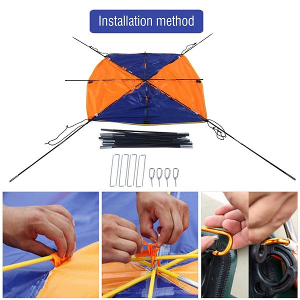 2 Persons Waterproof and UV Protection Folding Inflatables Boat Awning Top Cover with 4 D-Shaped Buckles,，Inflatable Kayak Awning Canopy，Camping