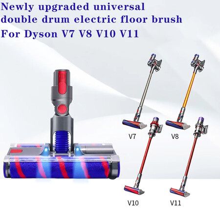 For Dyson V8 V15 Vacuum Cleaner Accessories Dyson V10 V7 V11 Soft Velvet LED Double Roller Floor Brush Electric Floor Brush