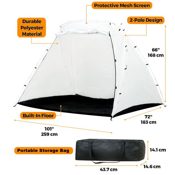 Spray Paint Tent Shelter Portable Mobile Booth DIY Painting Outdoor Enclosure White 259 x 183 x 168 cm