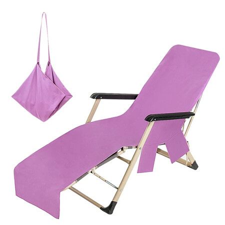 1PC Solid Color Quick Dry Beach Chair Cover Holiday Garden Swimming Pool Lounger Chairs Cover with Storage Pocket Color Purple