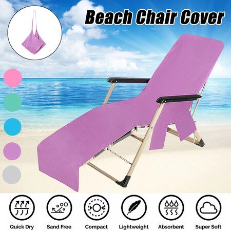 1PC Solid Color Quick Dry Beach Chair Cover Holiday Garden Swimming Pool Lounger Chairs Cover with Storage Pocket Color Grey