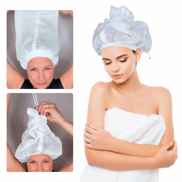 2Pcs Net Plopping Cap For Drying Curly Hair With Drawstring, Net Plopping Bonnet