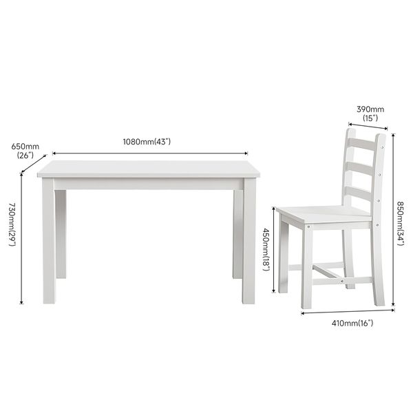 Wooden Table Set Chairs 5 Piece Dining Kitchen Pine Wood Furniture Rectangular White Modern Office Work