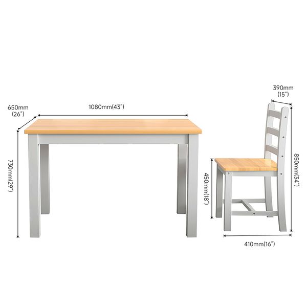 Wooden Table Set Chairs 5 Piece Dining Kitchen Pine Wood Furniture Rectangular Grey Oak Modern Office Work