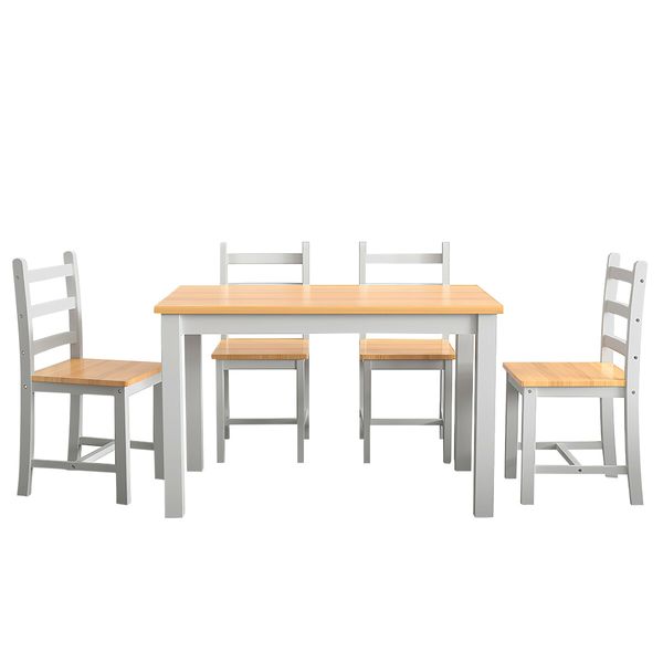 Wooden Table Set Chairs 5 Piece Dining Kitchen Pine Wood Furniture Rectangular Grey Oak Modern Office Work