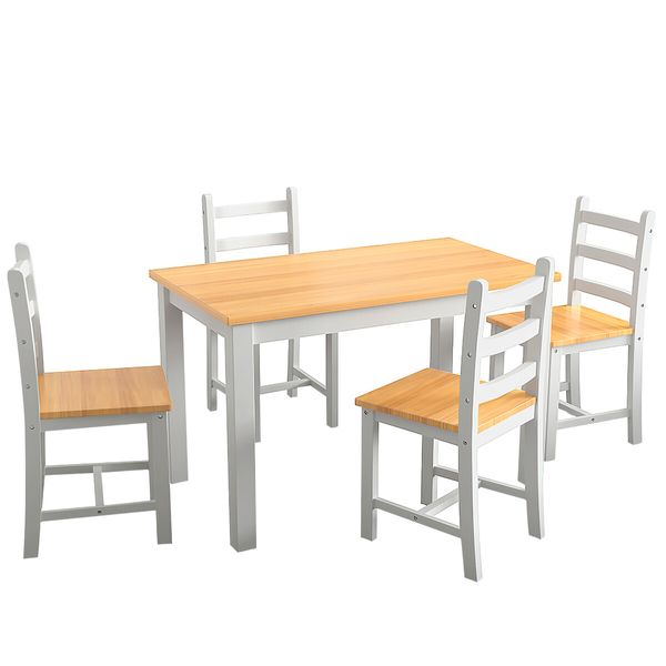 Wooden Table Set Chairs 5 Piece Dining Kitchen Pine Wood Furniture Rectangular Grey Oak Modern Office Work