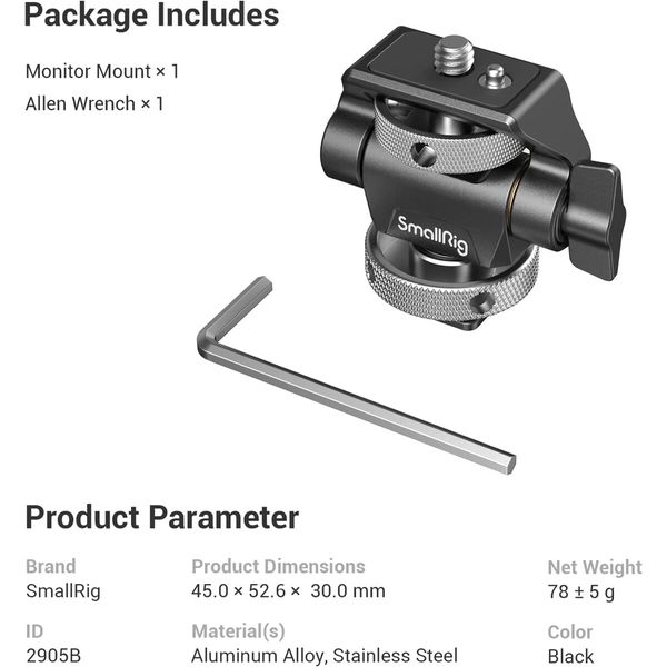 Field Monitor Mount Monitor Holder Swivel and Tilt Adjustable with Cold Shoe Mount for 5" and 7" Monitor - 2905