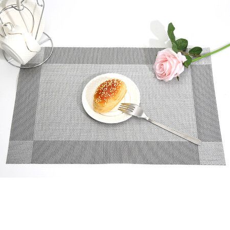 Silver Black 4 pack 30*45cm Placemats Easy to Clean Plastic Placemat Washable for Kitchen Table Heat - resist and Woven Vinyl Table Mats