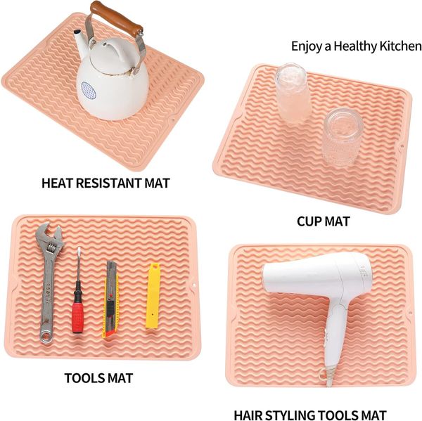 1 pack Pink 30*40cm Silicone Dish Drying Mat for Multiple Usage,Easy clean,Eco-friendly,Heat-resistant,for Counter,Sink,Refrigerator or Drawer liner