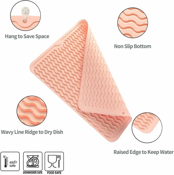 1 pack Pink 30*40cm Silicone Dish Drying Mat for Multiple Usage,Easy clean,Eco-friendly,Heat-resistant,for Counter,Sink,Refrigerator or Drawer liner