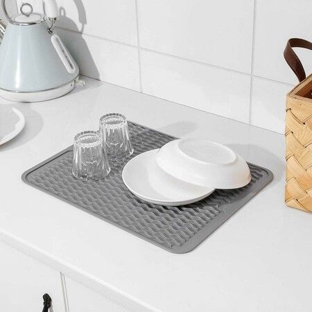 1 pack Grey 30*40cm Silicone Dish Drying Mat for Multiple Usage,Easy clean,Eco-friendly,Heat-resistant,for Counter,Sink,Refrigerator or Drawer liner