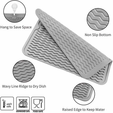 1 pack Grey 30*40cm Silicone Dish Drying Mat for Multiple Usage,Easy clean,Eco-friendly,Heat-resistant,for Counter,Sink,Refrigerator or Drawer liner