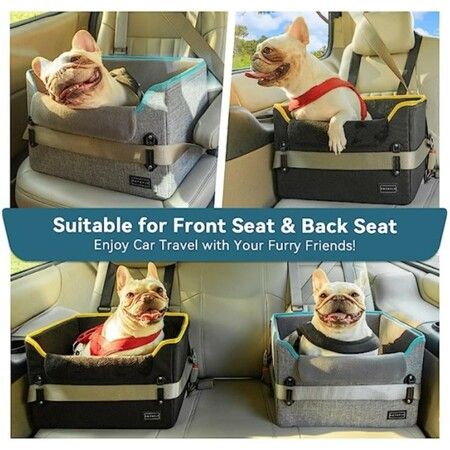 Dog Car Seat for Small Dogs Puppy Dog Booster seat for Car with Clip On Leash Pet Travel Carrier Bed Up to 25lbs (Grey)