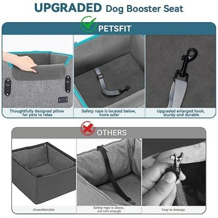 Dog Car Seat for Small Dogs Puppy Dog Booster seat for Car with Clip On Leash Pet Travel Carrier Bed Up to 25lbs (Grey)