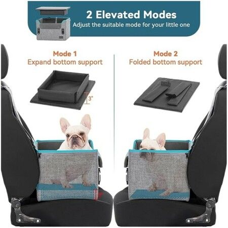 Dog Car Seat for Small Dogs Puppy Dog Booster seat for Car with Clip On Leash Pet Travel Carrier Bed Up to 25lbs (Grey)