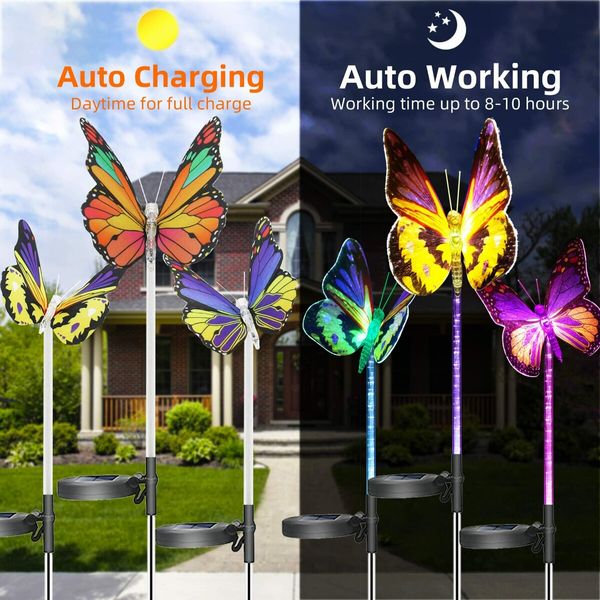 Outdoor Solar Garden Lights 3 Pack Solar Butterfly Decorative Lights LED Waterproof Solar Stake Lights for Garden Patio Yard Lawn