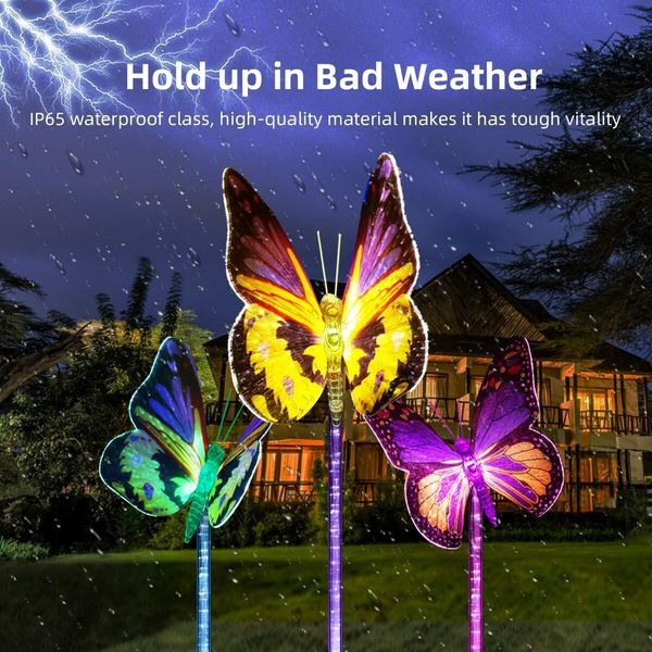 Outdoor Solar Garden Lights 3 Pack Solar Butterfly Decorative Lights LED Waterproof Solar Stake Lights for Garden Patio Yard Lawn