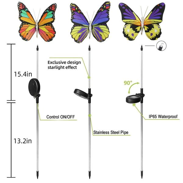 Outdoor Solar Garden Lights 3 Pack Solar Butterfly Decorative Lights LED Waterproof Solar Stake Lights for Garden Patio Yard Lawn