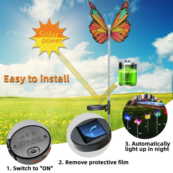 Outdoor Solar Garden Lights 3 Pack Solar Butterfly Decorative Lights LED Waterproof Solar Stake Lights for Garden Patio Yard Lawn