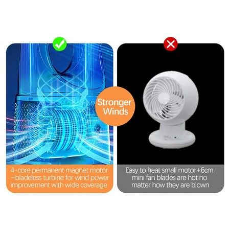 USB Electric Vaneless Bladeless Table Fan 1200mAh Rechargeable Home Appliances Wireless Cooling Ventilator 6 Gear Wind Air Cooler Fan Color Black