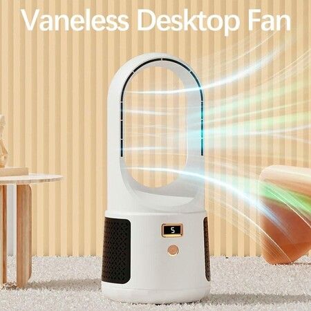 USB Electric Vaneless Bladeless Table Fan 1200mAh Rechargeable Home Appliances Wireless Cooling Ventilator 6 Gear Wind Air Cooler Fan Color Black