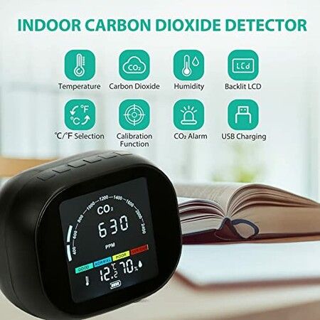 Infrared CO2 Meter High Accuracy Clear Display Compact Infrared Thermometer Hygrometer with Alarm Function for Office Hotel.