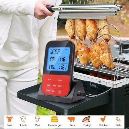 Dual 2 Probes Wireless BBQ Grill Meat Thermometer/Timer, Kitchen, Oven, BBQ, Grill, Meat Smoking, Oil Fry, Baking, Candy making, Brew Steeping