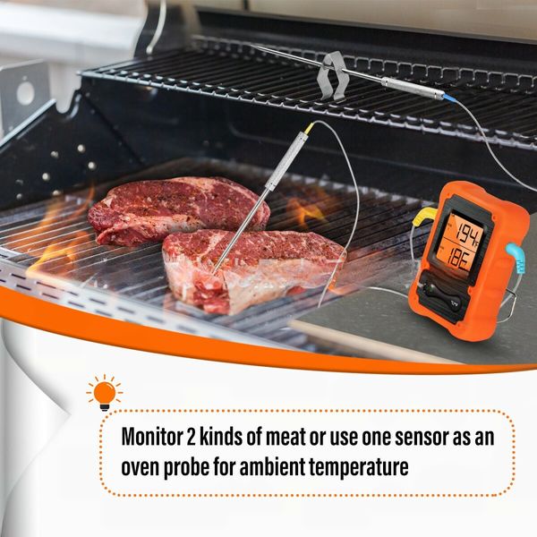 Digital Wireless Remote Meat Thermometer Cooking 2 Probes Oven BBQ Grill Smoker