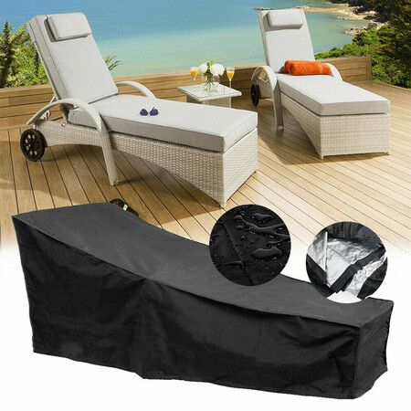 2p Patio Chaise Lounge Cover Waterproof, Heavy Duty Outdoor Lounge Chair Covers, Black Durable Patio Furniture Covers 210x75x80x40cm