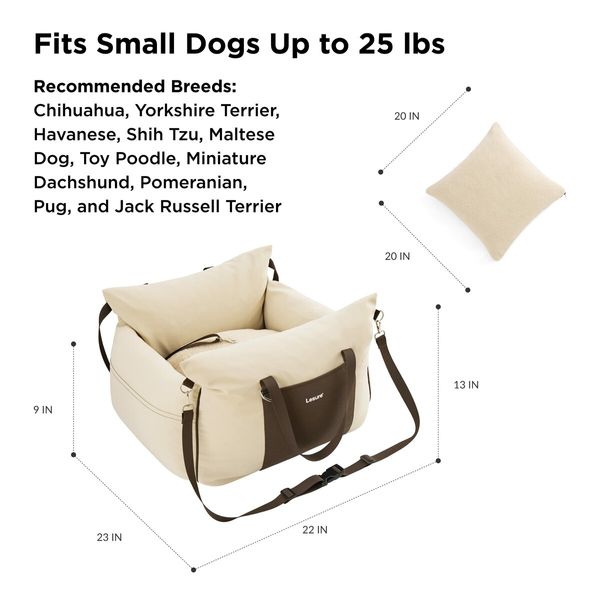 Dog Car Seat for Small Dogs  Waterproof Dog Booster Seat for Car with Storage Pockets Pet Travel Carrier Bed Up to 25lbs (Beige)