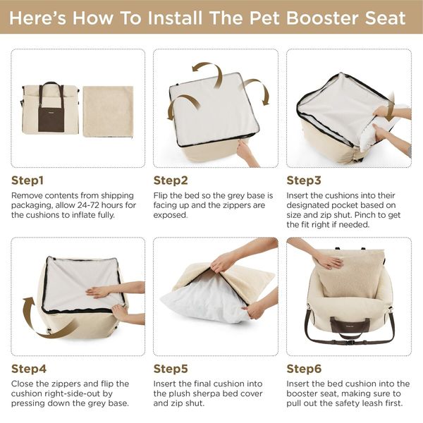 Dog Car Seat for Small Dogs  Waterproof Dog Booster Seat for Car with Storage Pockets Pet Travel Carrier Bed Up to 25lbs (Beige)