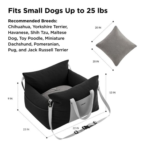 Dog Car Seat for Small Dogs  Waterproof Dog Booster Seat for Car with Storage Pockets Pet Travel Carrier Bed Up to 25lbs (Black)