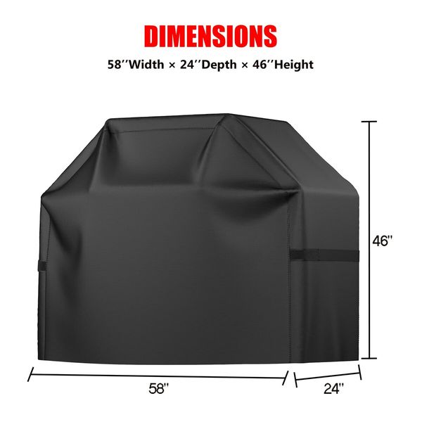 58 inch BBQ Grill Cover Waterproof Weather Resistant Anti-UV, Fade Resistant, with Adjustable Velcro Strap, Gas Grill Cover(Black)