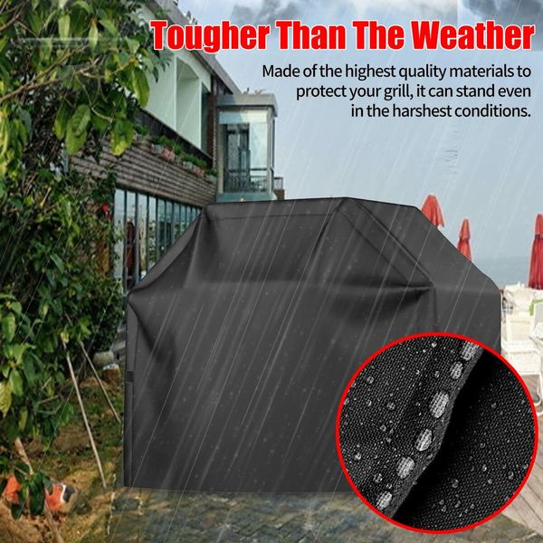 58 inch BBQ Grill Cover Waterproof Weather Resistant Anti-UV, Fade Resistant, with Adjustable Velcro Strap, Gas Grill Cover(Black)