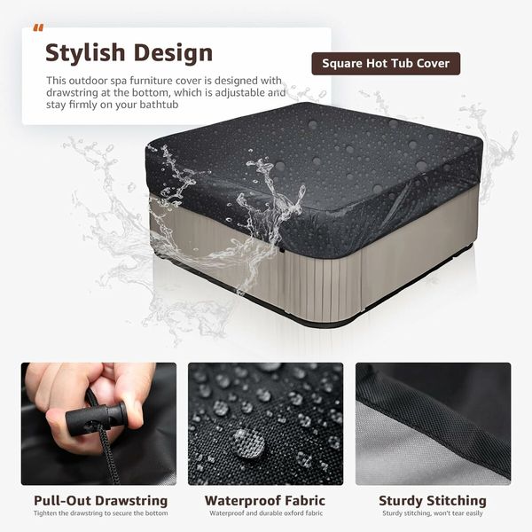 Hot Tub Spa Cover Replacement Waterproof UV Protected Rectangular Spa Cover Outdoor Spa Covers(218 x 218 x 30 CM, Black)