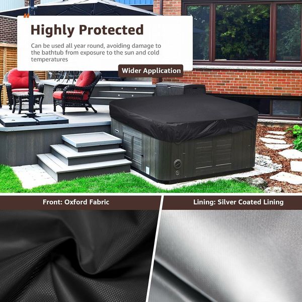 Hot Tub Spa Cover Replacement Waterproof UV Protected Rectangular Spa Cover Outdoor Spa Covers(218 x 218 x 30 CM, Black)