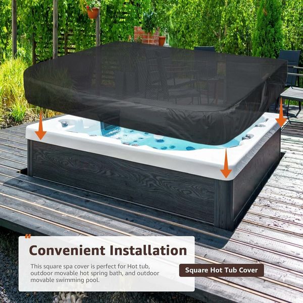 Hot Tub Spa Cover Replacement Waterproof UV Protected Rectangular Spa Cover Outdoor Spa Covers(218 x 218 x 30 CM, Black)