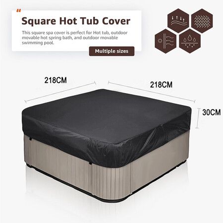 Hot Tub Spa Cover Replacement Waterproof UV Protected Rectangular Spa Cover Outdoor Spa Covers(218 x 218 x 30 CM, Black)