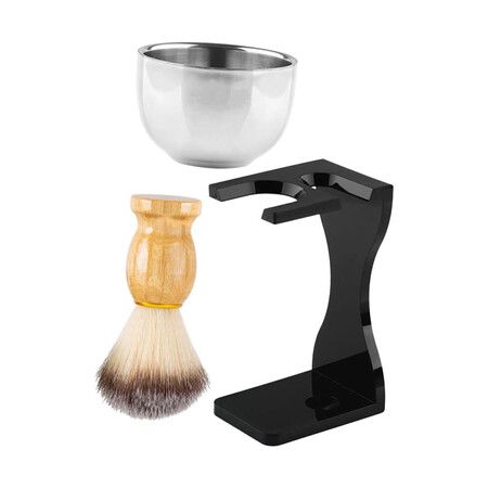 Amazing Men's Wet Shaving Kit, Heavyweight Shaving Brush Razor Stand with Stainless Steel Soap Bowl and Friendly Brush