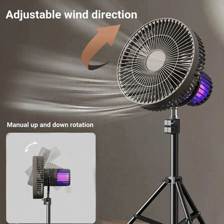 Portable Camping Fan with Mosquito Repellent Lamp And Retractable Tripod 8000mAh Outdoor Rechargeable Floor Fan Camping Supplies