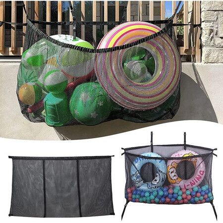 Large Storage Mesh Bag Hanging Swimming Pool Storage Bag Net Bag Football Basketball Inflatable Toys Storage Bag 142*86cm