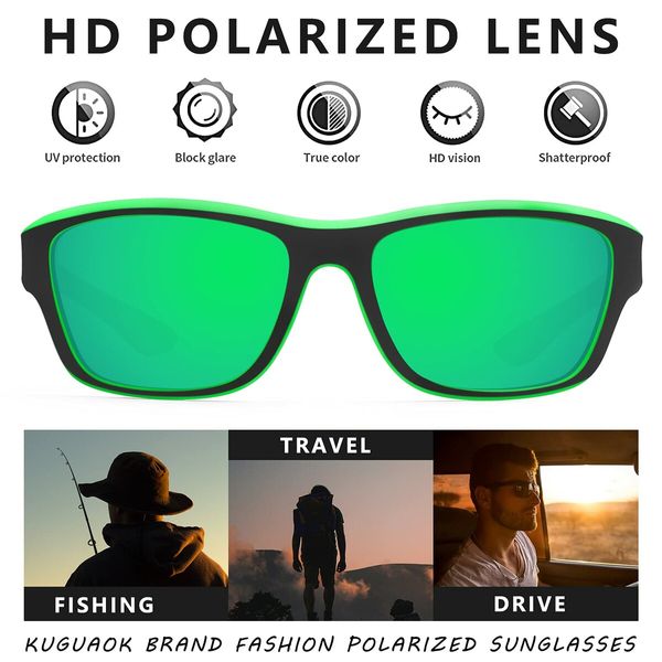 Polarized Sports Sunglasses for Men Driving Cycling Fishing Sun Glasses 100% UV Protection Goggles (Green Mirror)