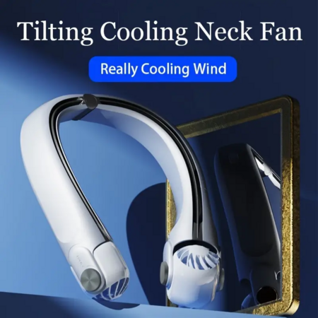 Tilt Rotor Neck Fan 3 Speeds Portable Neck Fan Hands-Free Neckband Cooling Fan Mini USB Rechargeable Air Conditioner Turbo Fans Color White