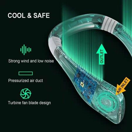 Portable Cool Neck Fan Rechargeable Battery Powered Portable Wearable 360 Degree Fan 2000mAh Bladeless Personal Fan 3 Speeds Color Black