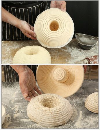 22*8CM Hollow Circle Bread Proofing Basket, Handmade Banneton Bread Proofing Basket Brotform with Proofing Cloth Liner for Sourdough Bread, Baking