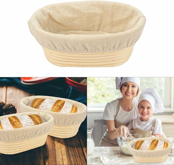 17*12*6CM Oval Bread Proofing Basket, Handmade Banneton Bread Proofing Basket Brotform with Proofing Cloth Liner for Sourdough Bread, Baking