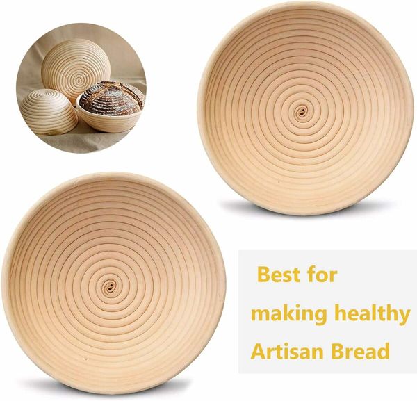 22*8.5CM Circle Bread Proofing Basket, Handmade Banneton Bread Proofing Basket Brotform with Proofing Cloth Liner for Sourdough Bread, Baking