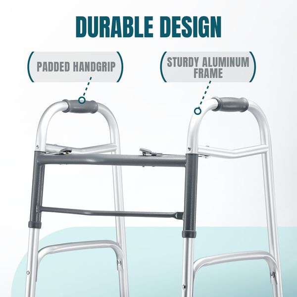 3 IN 1 Folding Walker Medical Aid Elderly Mobility Walking Height Adjustable Toilet Outdoor Aluminum Frame Wheels Standard Lightweight