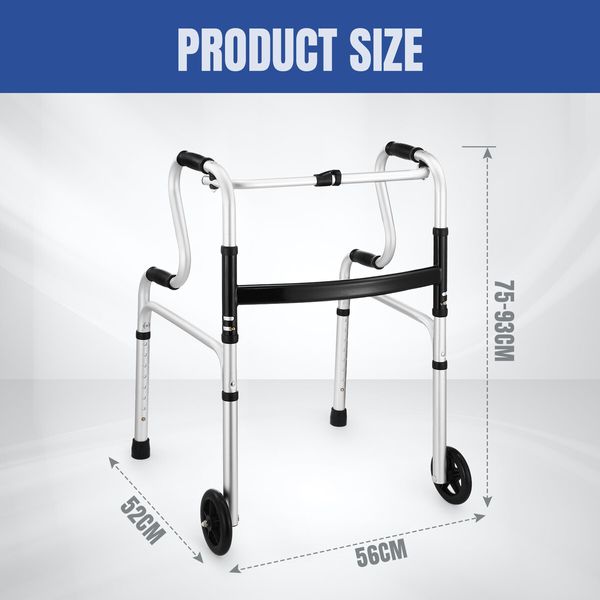 Folding Medical Walker Walking Frame Elderly Adult Mobility Standing Aid Height Adjustable Rolling Wheels Indoor Outdoor Lightweight Standard