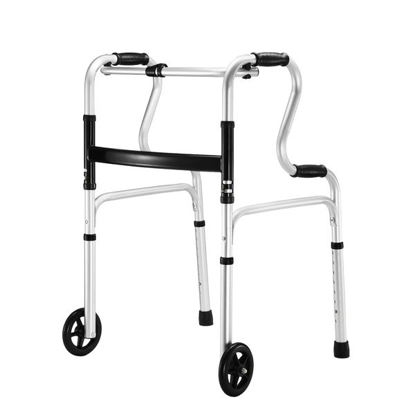 Folding Medical Walker Walking Frame Elderly Adult Mobility Standing Aid Height Adjustable Rolling Wheels Indoor Outdoor Lightweight Standard